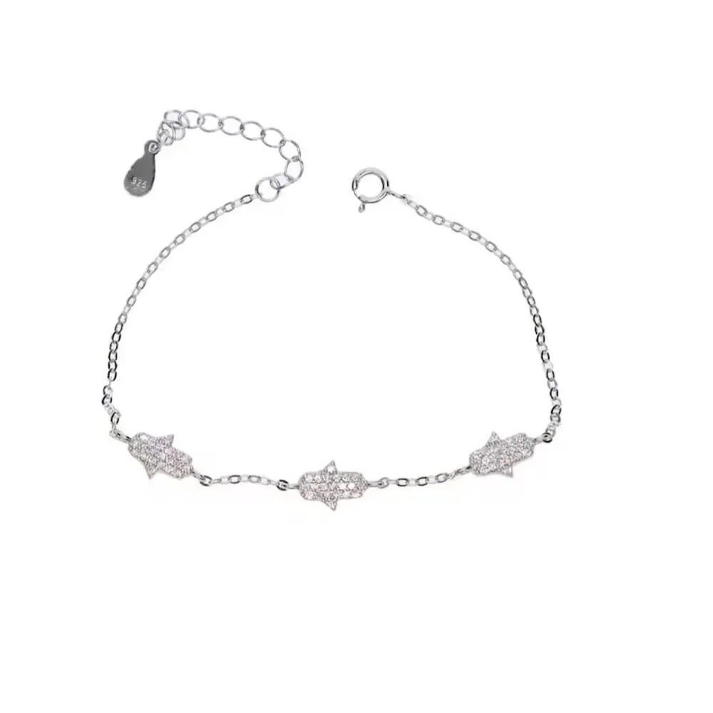 Sterling Silver Hamsa Charm Pendant Bracelet Dainty Anniversary Birthday Gift - Picture 4 of 4